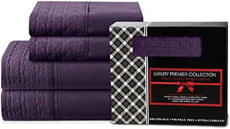 Elegant Comfort 4-Piece Quilted Bed Sheet Set - Purple