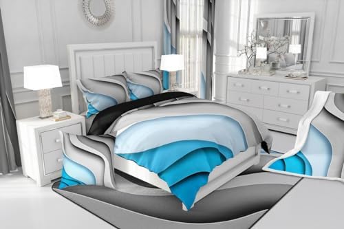 Erosebridal Blue Stripe King Quilt Set with Grey Coverlet