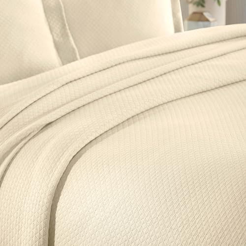 Superior 2 Piece Solitaire Cotton Bedspread Set Twin Ivory
