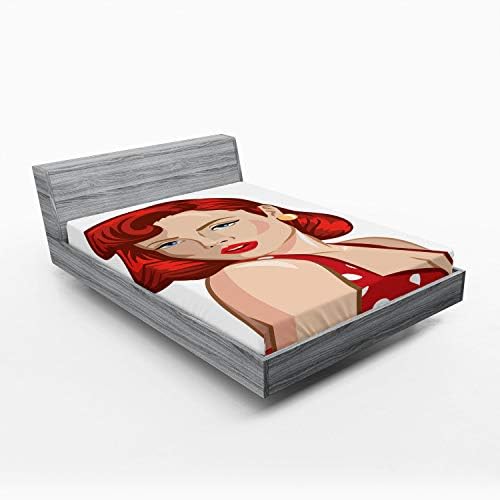 Ambesonne Pin Up Girl Fitted Sheet - California King Pale Peach Scarlet