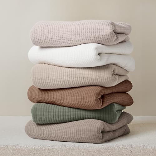 EVERGRACEHOME Cotton Gauze Bedspread Set Khaki Tan 2 Shams