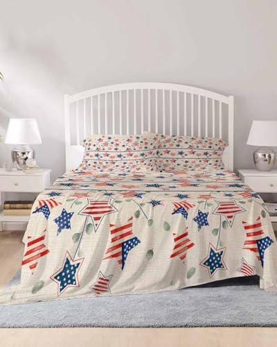 Boanket Cal King Sheet Set 4th of July 4 Piece Microfiber Bedding