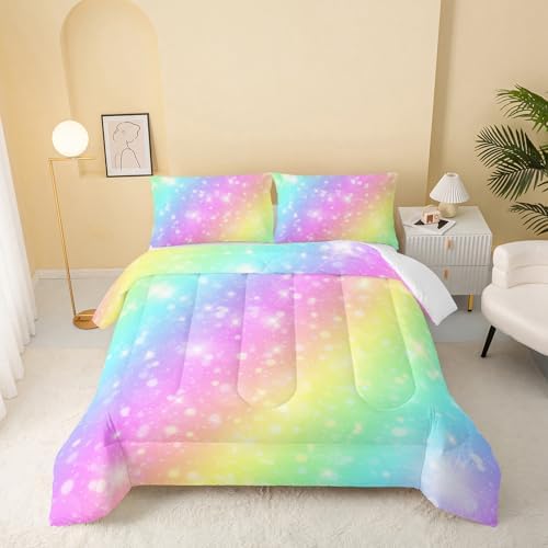 QOOMO Rainbow Tie Dye Comforter Set for Kids 1