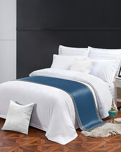 Teamery Bed Runner and Scarf - Simple Chinese Pattern Blue 71 x 20 Inches