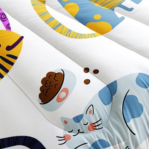 Kids Kawaii Cat Comforter Set 3Pcs Full Size