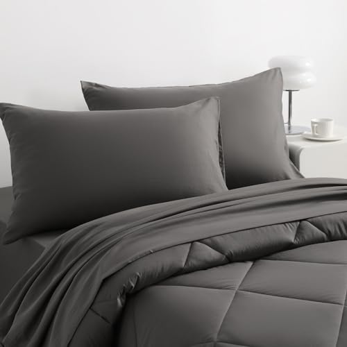 NTBAY Twin Bed in a Bag Set 5 Pieces Dark Grey Kids Bedding