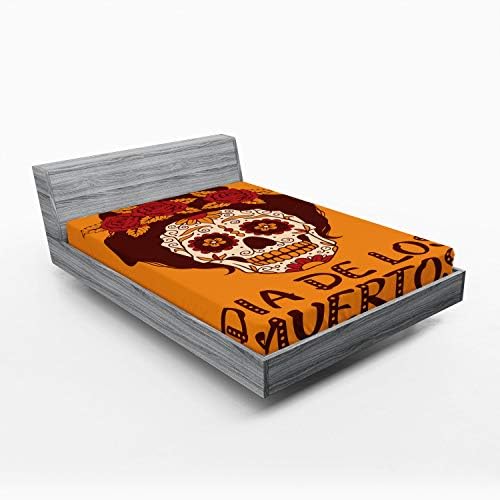 Ambesonne Sugar Skull Fitted Sheet - California King Brown Marigold