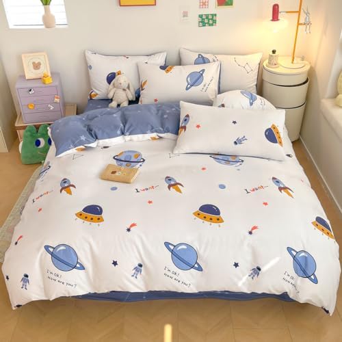 LIWHENHAO 100 Cotton Duvet Cover Set Queen with Space Cartoon Print