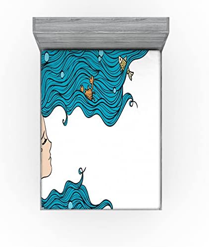 Ambesonne Petrol Blue Kids Sheet Set with Oceanic Fishes and Crabs Design