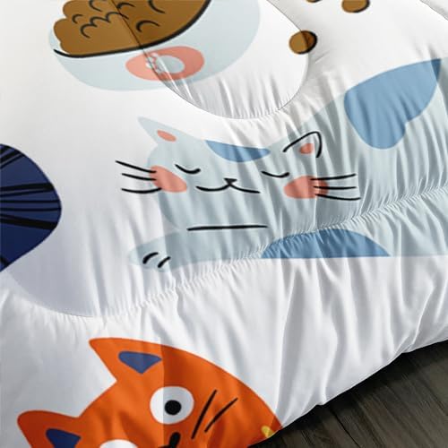 Kids Kawaii Cat Comforter Set 3Pcs Full Size