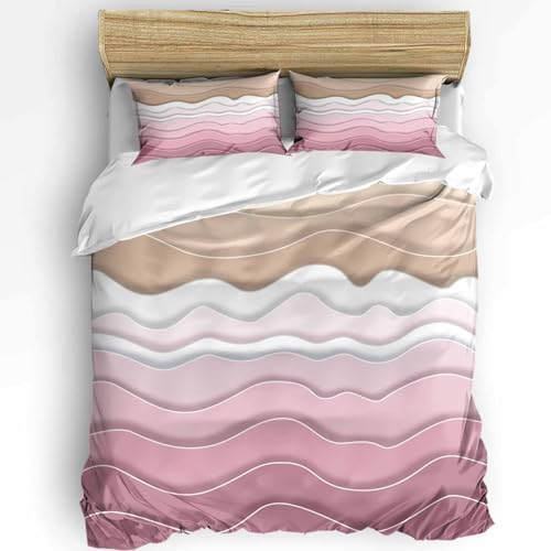 Boanket 3-Piece Queen Bedding Set Pink Ombre Stripe