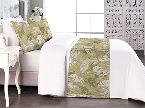 Ambesonne Tropical Bed Runner Set King Size Pale Khaki Army Green