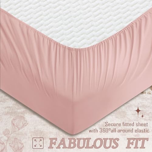 Soft Microfiber Full Fitted Sheet Set with Pillowcases 16 Deep Pocket Pink