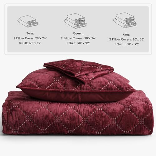 PHF Wine Red Velvet Quilt Set Twin Size