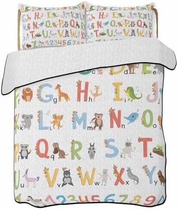 Stongaro Quilt Twin XL Kids Alphabet Comforter Set 3 Pieces