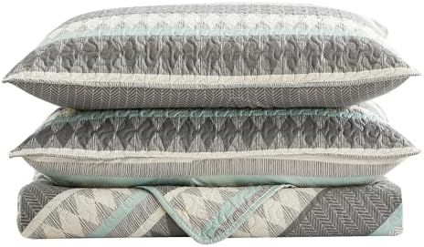 3 Piece Quilt Set King Size - Floral Geometric Pattern