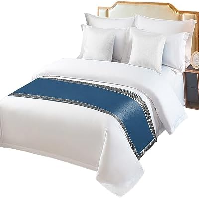 Teamery Bed Runner and Scarf - Simple Chinese Pattern Blue 71 x 20 Inches
