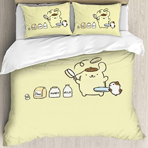 DIEZ Kids Anime Pompompurin Comforter Set with Macarons Pattern Yellow