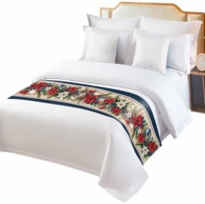 Chucoco Red Poinsettia Bed Runner Scarf Queen Size
