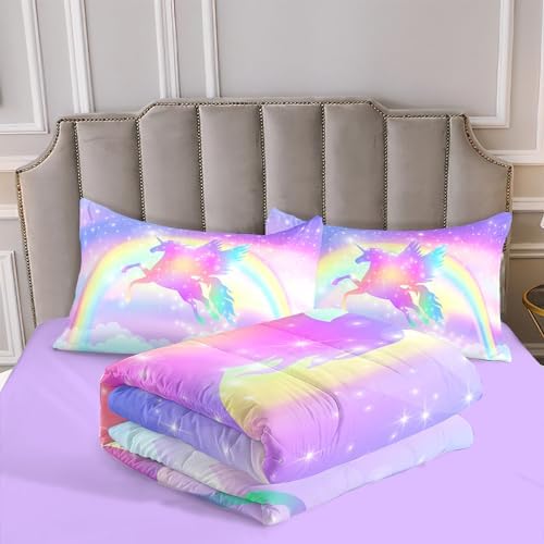 Kids Comforter Bedding Set 3 Piece Rainbow Twin