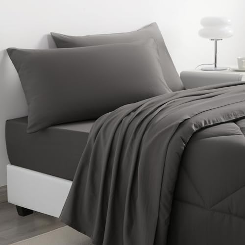 NTBAY Twin Bed in a Bag Set 5 Pieces Dark Grey Kids Bedding