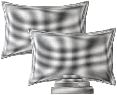 FADFAY Cal King Black Plaid 100 Cotton Sheet Set