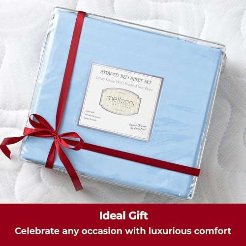 Mellanni Twin XL Sheets Set - 3 PC Light Blue Striped