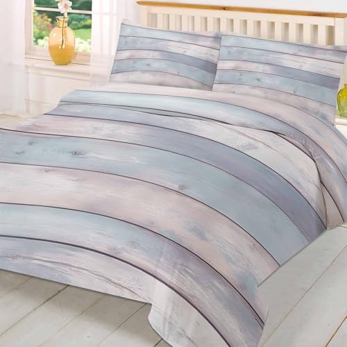 Boanket 3-Piece Duvet Cover Set Blue Ombre Striped Farmhouse Bedding