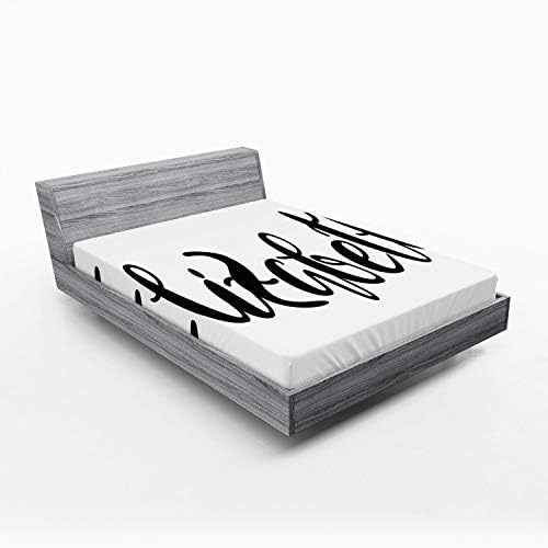 Ambesonne Elizabeth Fitted Sheet Monochrome Calligraphy Design California King