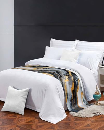 Sabolny Marble Black Gray Bed Runner Scarf Cal King