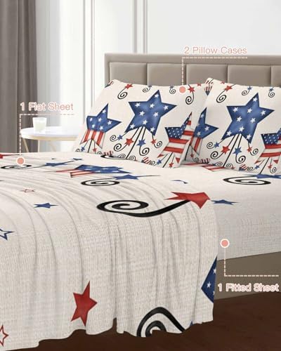 Boanket Cal King Sheet Set 4th of July 4 Piece Soft Microfiber