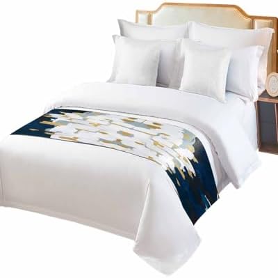 Sabolny Blue White Bed Runner Scarf Full Queen Size