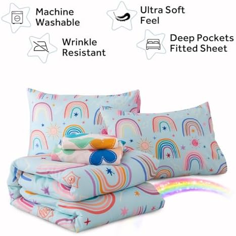 Holawakaka Boho Rainbow Comforter Set with Sheets