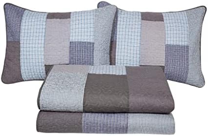 Chezmoi Sora 3-Piece Plaid Quilt Set - Queen Size
