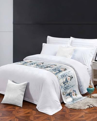 Chucoco Christmas Snowman Bed Runner Scarf for Twin Size Bed