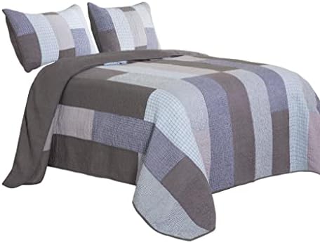 Chezmoi Sora 3-Piece Plaid Quilt Set - Queen Size