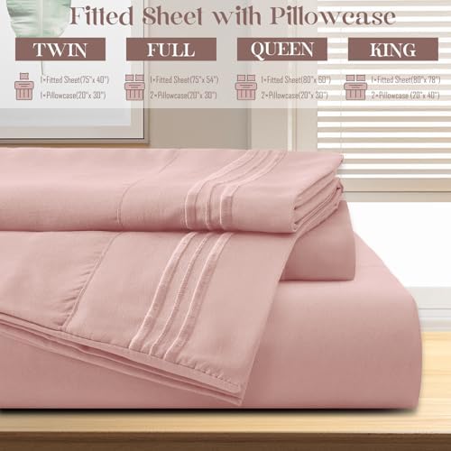 Soft Microfiber Full Fitted Sheet Set with Pillowcases 16 Deep Pocket Pink