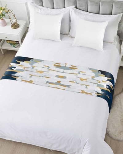 Sabolny Blue White Bed Runner Scarf Full Queen Size