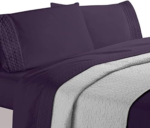 Elegant Comfort 4-Piece Quilted Bed Sheet Set - Purple