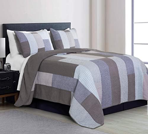Chezmoi Sora 3-Piece Plaid Quilt Set - Queen Size