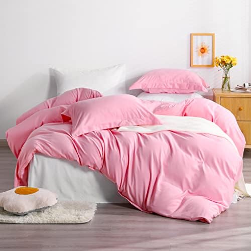 NTBAY Twin Duvet Cover Set with Pillow Sham Pink