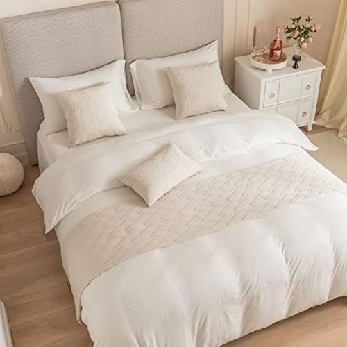 Fudaiki Bed Runner Quilted Fleece King White Modern Bedding Scarf Protection