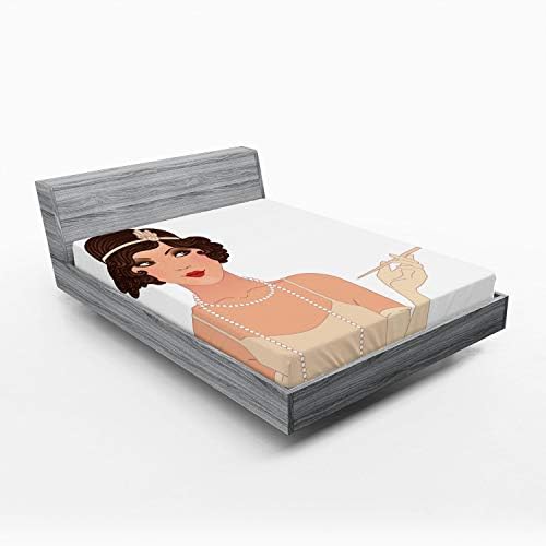 Ambesonne Pin Up Girl Fitted Sheet Pale Peach Chocolate California King