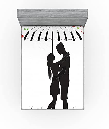 Ambesonne Umbrella Girl Fitted Sheet - Charcoal Grey