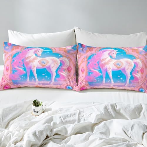 Manfei Unicorn Kids Fitted Sheet Set with 2 Pillowcases