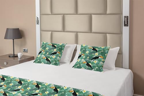 Ambesonne Hawaiian Bed Runner Set King Size Green Black 1