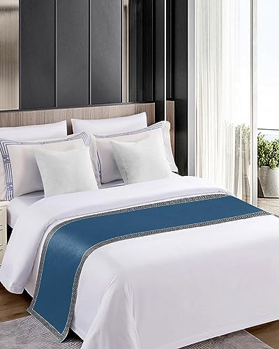 Teamery Bed Runner and Scarf - Simple Chinese Pattern Blue 71 x 20 Inches