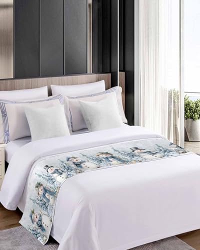 Chucoco Christmas Snowman Bed Runner Scarf for Twin Size Bed