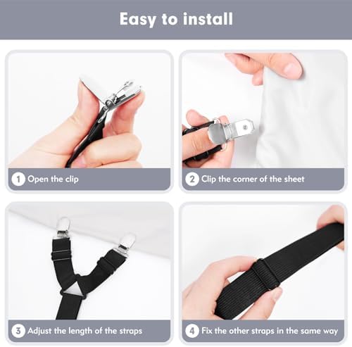 4 Pcs Adjustable Bed Sheet Straps for All Sizes