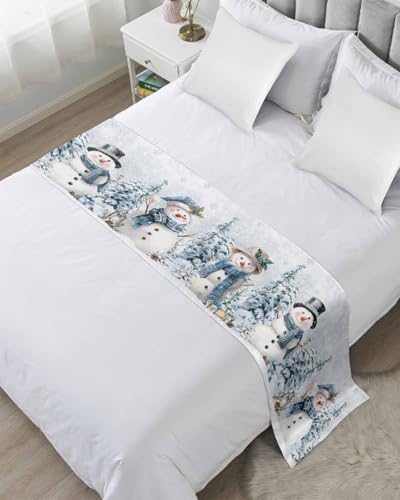Chucoco Christmas Snowman Bed Runner Scarf for Twin Size Bed